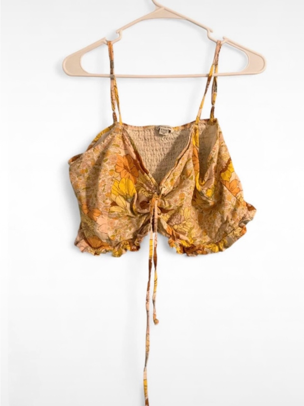 American Eagle Outfitters Yellow Floral Tie-Front Crop Cami